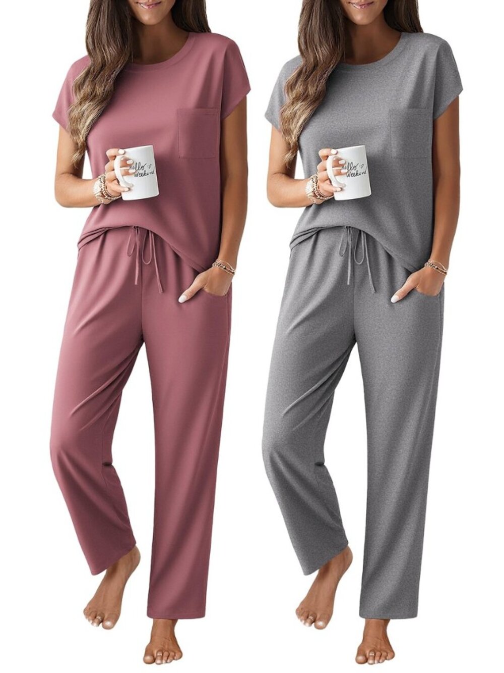 2 Packs Pajamas for Women Set Cap Sleeve Top and Pants Lounge Set